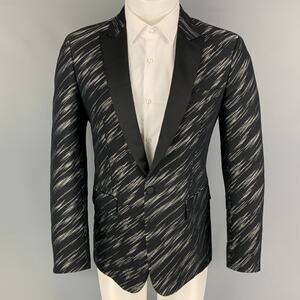 JUST CAVALLI Size 38 Black Grey Jacquard Wool Blend Peak Lapel Sport Coat